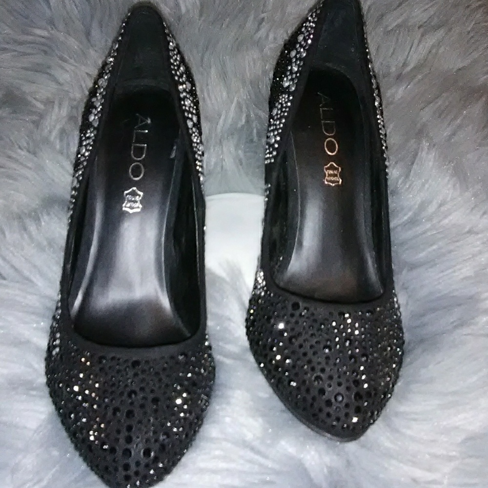 Rhinestone Black Pumps Size 8